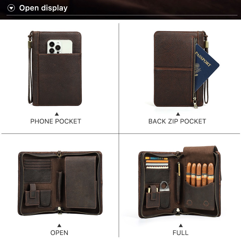 Crazy Horse Leather Cigar Case & Multifunctional Clutch LB13