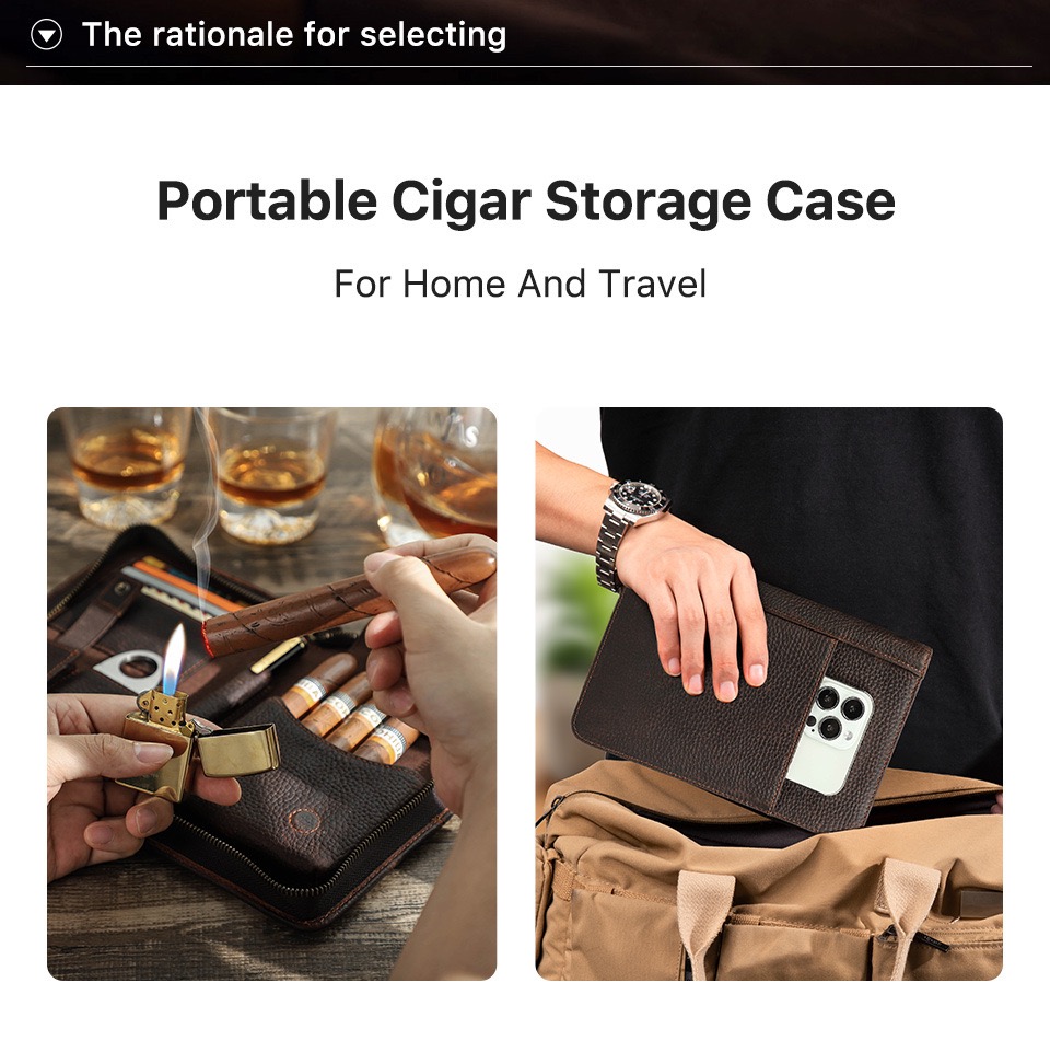 Crazy Horse Leather Cigar Case & Multifunctional Clutch LB13