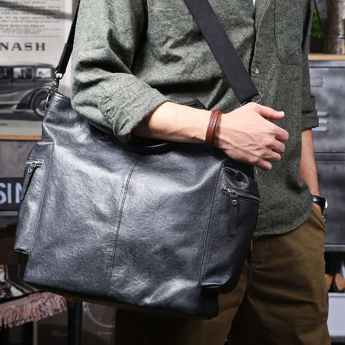 Men's Original Design Large-Capacity Genuine Leather Bag LB15