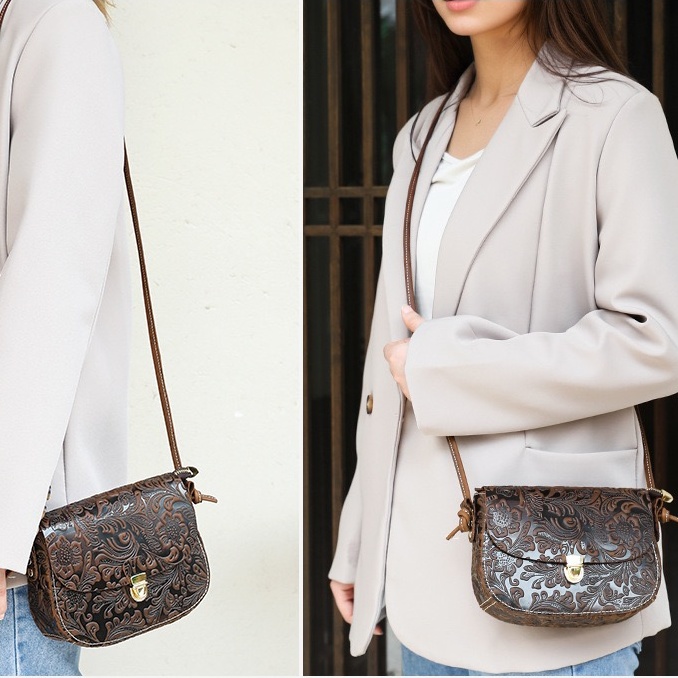 Women's Vintage Embossed Lock Crossbody Bag WLB04