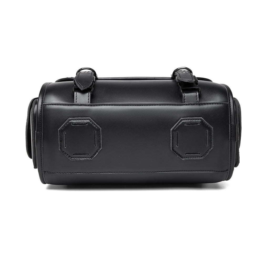Retro Star Black Motorcycle Tool Bag & Side Pouch - Wear-Resistant Genuine Cowhide, Universal Fit MTB01