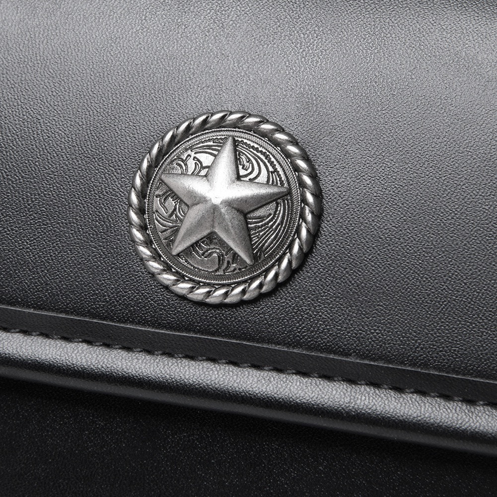 Retro Star Black Motorcycle Tool Bag & Side Pouch - Wear-Resistant Genuine Cowhide, Universal Fit MTB01