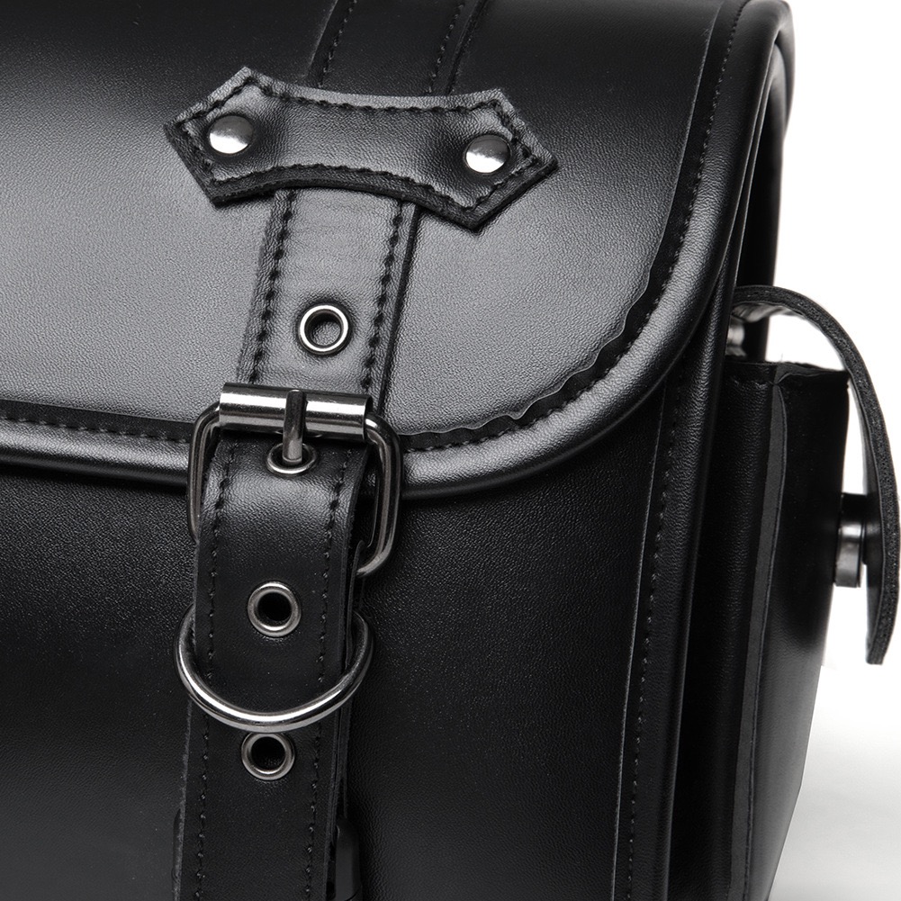 Retro Star Black Motorcycle Tool Bag & Side Pouch - Wear-Resistant Genuine Cowhide, Universal Fit MTB01