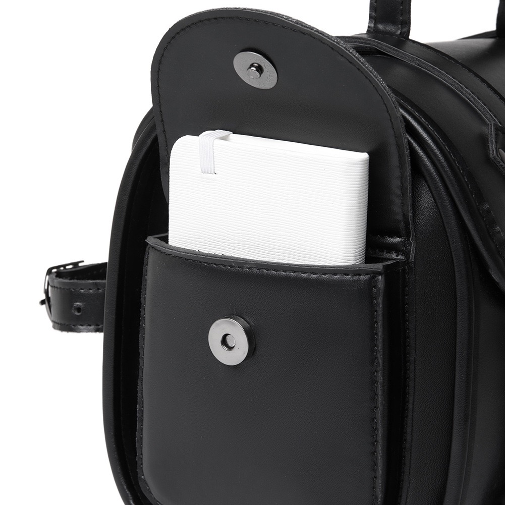 Retro Star Black Motorcycle Tool Bag & Side Pouch - Wear-Resistant Genuine Cowhide, Universal Fit MTB01