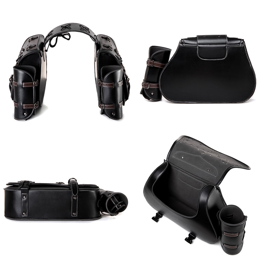 Studded Skull Saddlebag | Two-Tone Vintage Motorcycle Side Bag MTB02