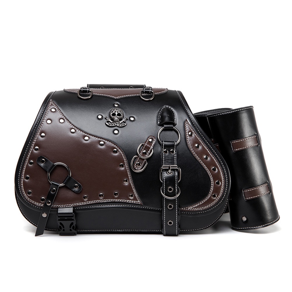Studded Skull Saddlebag | Two-Tone Vintage Motorcycle Side Bag MTB02