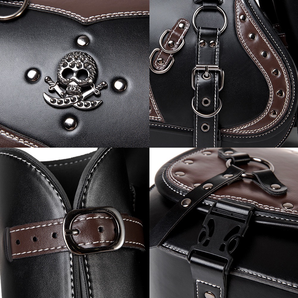Studded Skull Saddlebag | Two-Tone Vintage Motorcycle Side Bag MTB02