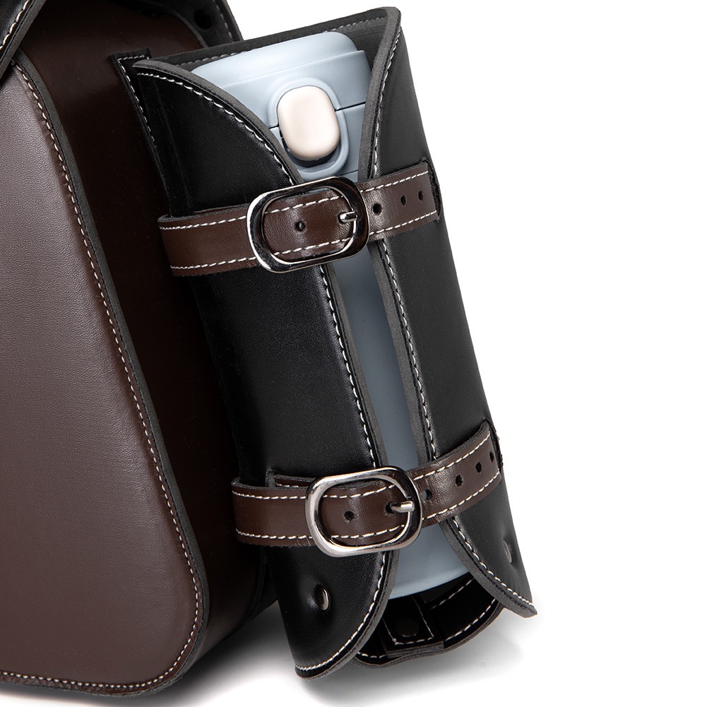 Vintage Two-Tone Motorcycle Saddlebags – Studded Leather Side Luggage with Bottle Holders for Cruisers MTB03
