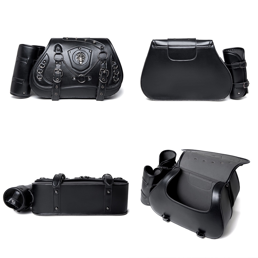 Dark Skull and Chain Embellished Motorcycle Side Bag with Water Bottle Cage MTB09
