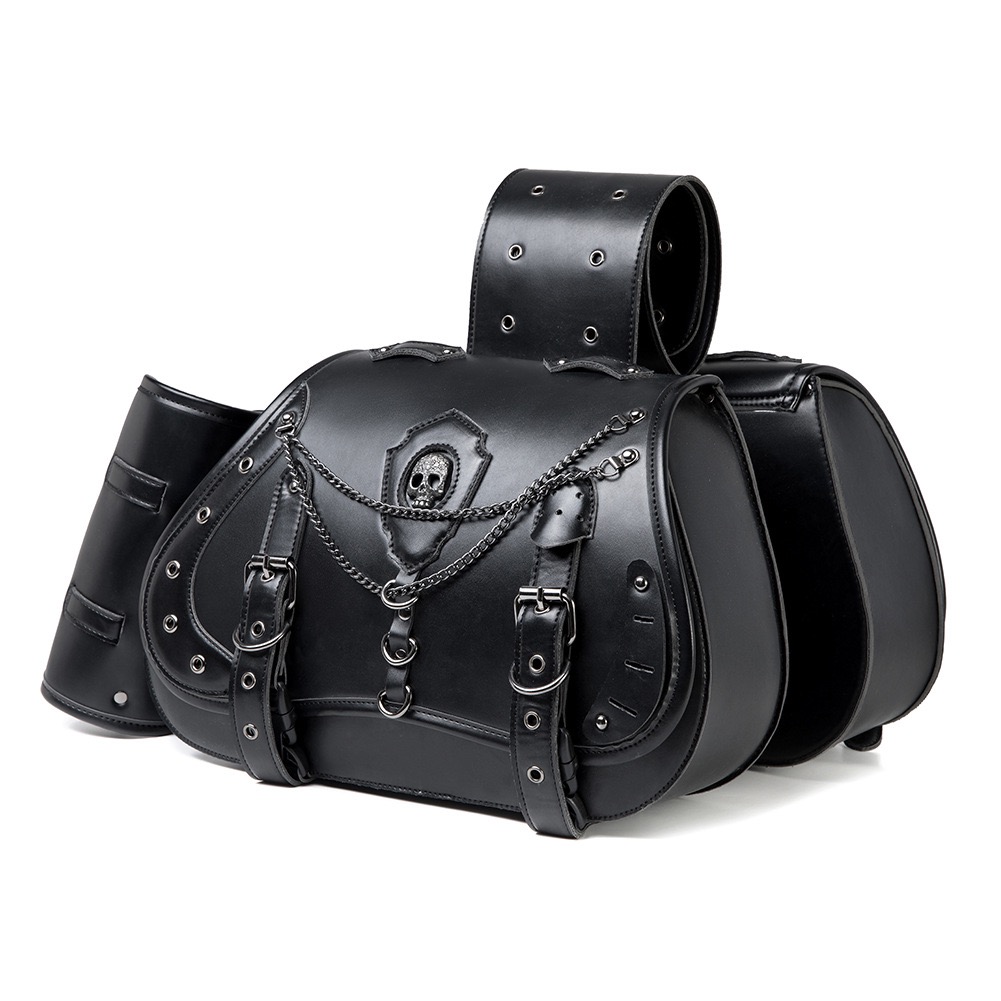Dark Skull and Chain Embellished Motorcycle Side Bag with Water Bottle Cage MTB09