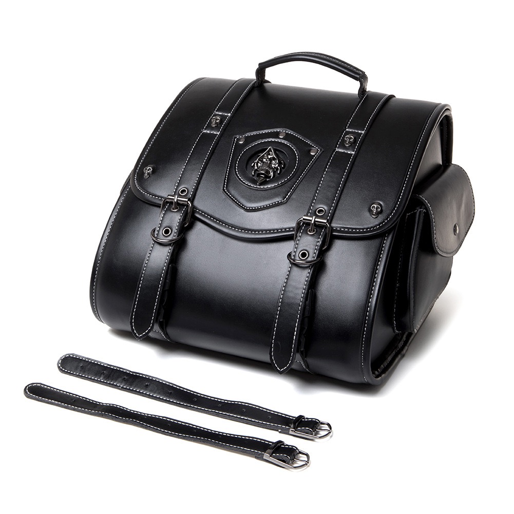 Handcrafted Motorcycle Tail Bag with Skull Emblem – Vintage Cruiser Rear Seat Luggage MTB05