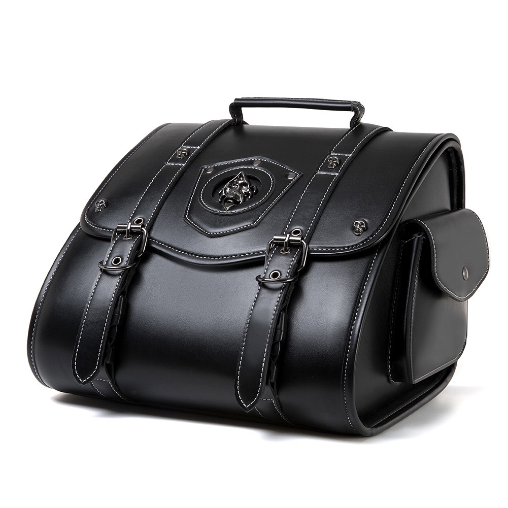 Handcrafted Motorcycle Tail Bag with Skull Emblem – Vintage Cruiser Rear Seat Luggage MTB05