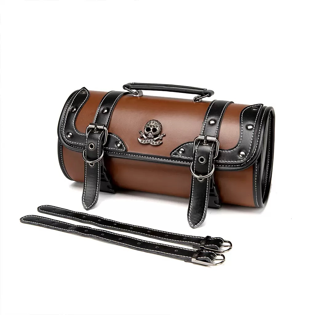 Vintage Leather Brown Skull Motorcycle Tool Bag MTB08