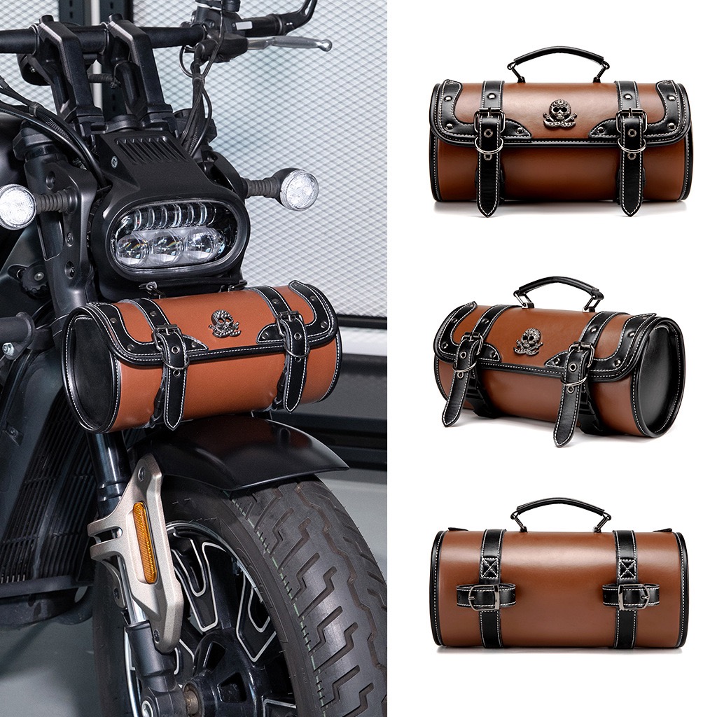 Vintage Leather Brown Skull Motorcycle Tool Bag MTB08