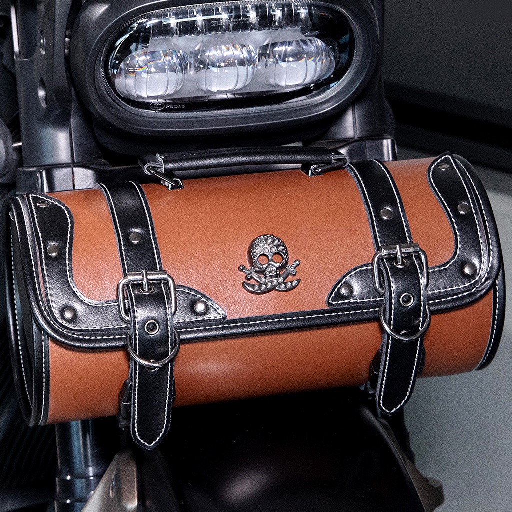 Vintage Leather Brown Skull Motorcycle Tool Bag MTB08