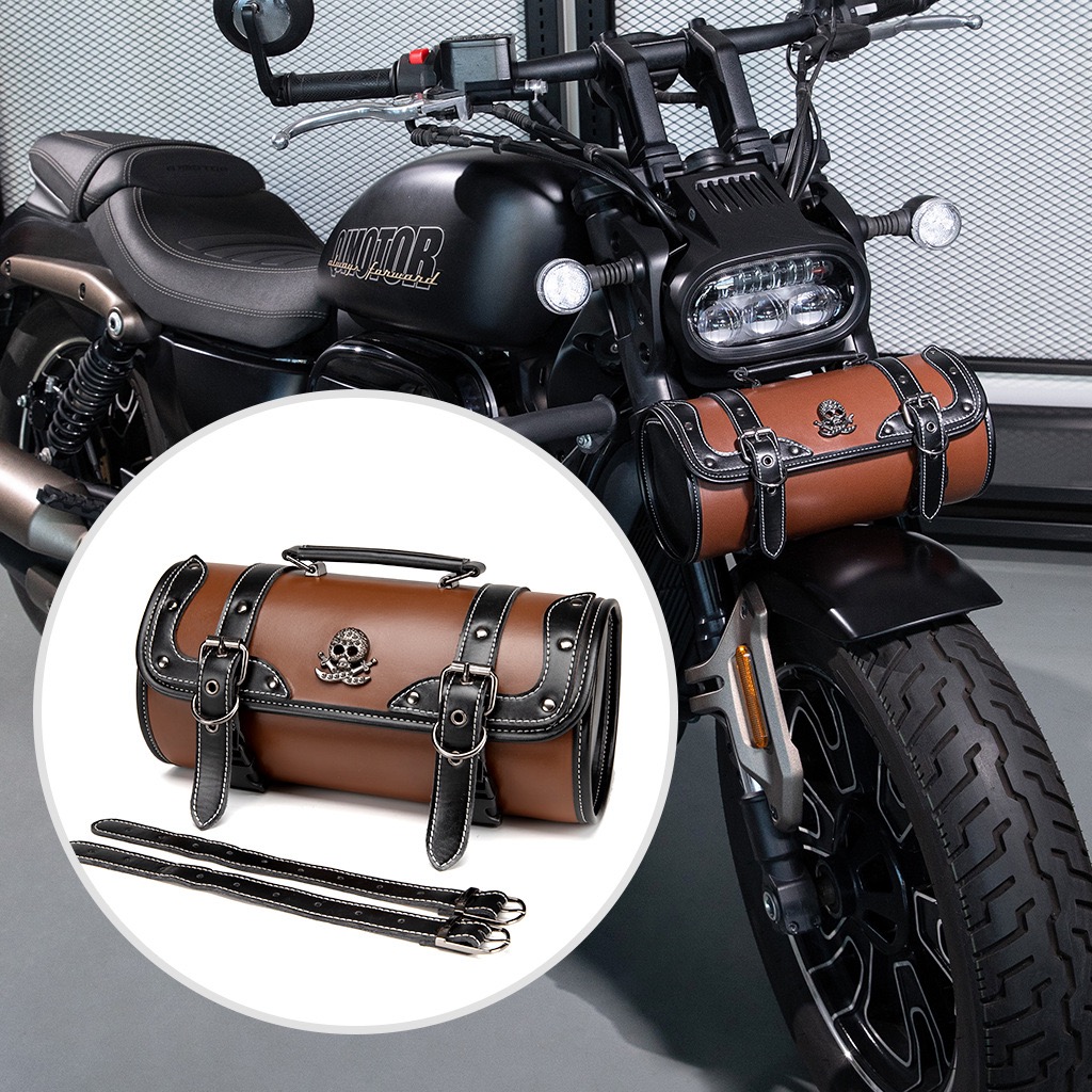 Vintage Leather Brown Skull Motorcycle Tool Bag MTB08