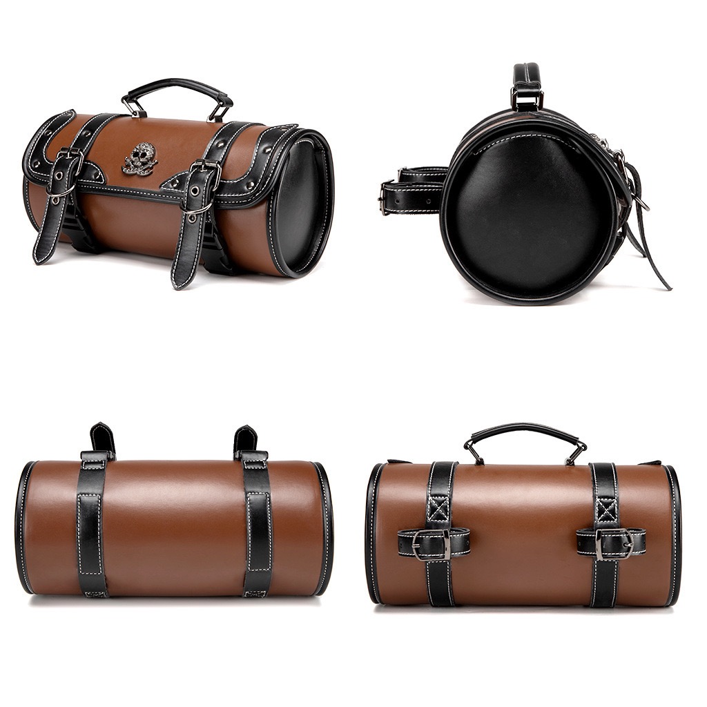 Vintage Leather Brown Skull Motorcycle Tool Bag MTB08