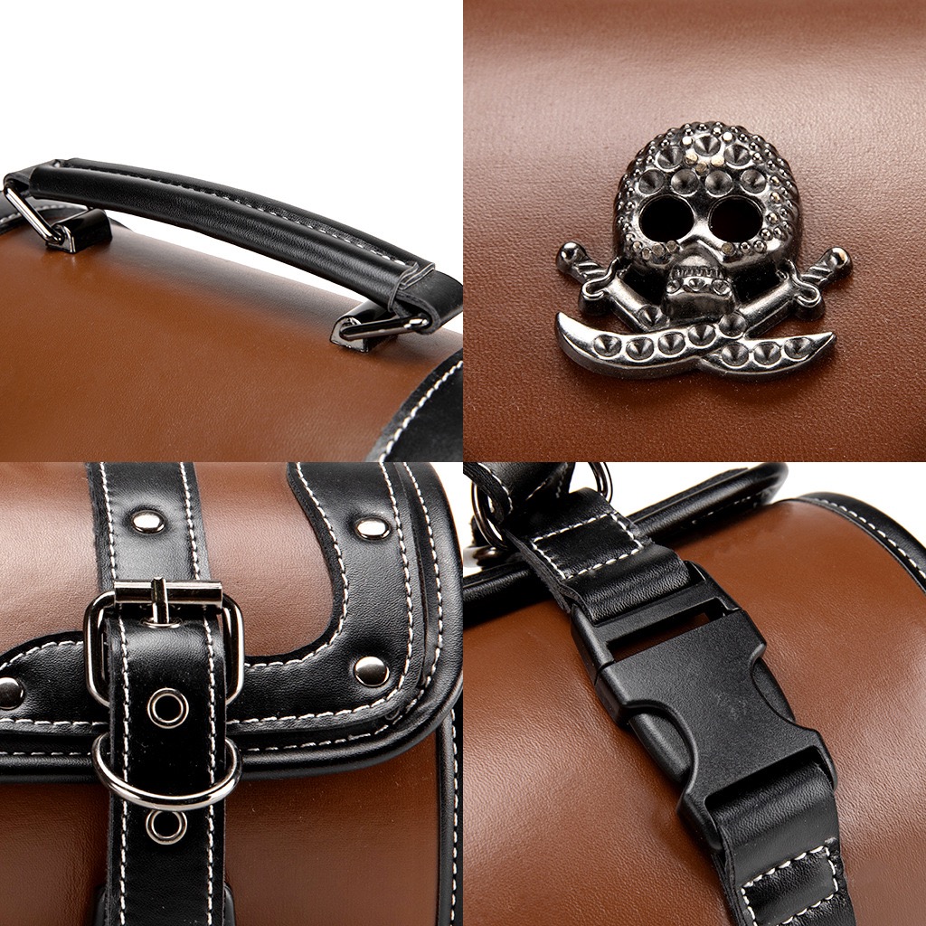 Vintage Leather Brown Skull Motorcycle Tool Bag MTB08