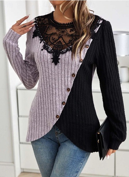 Bluse mit Spitzendetail, figurbetont