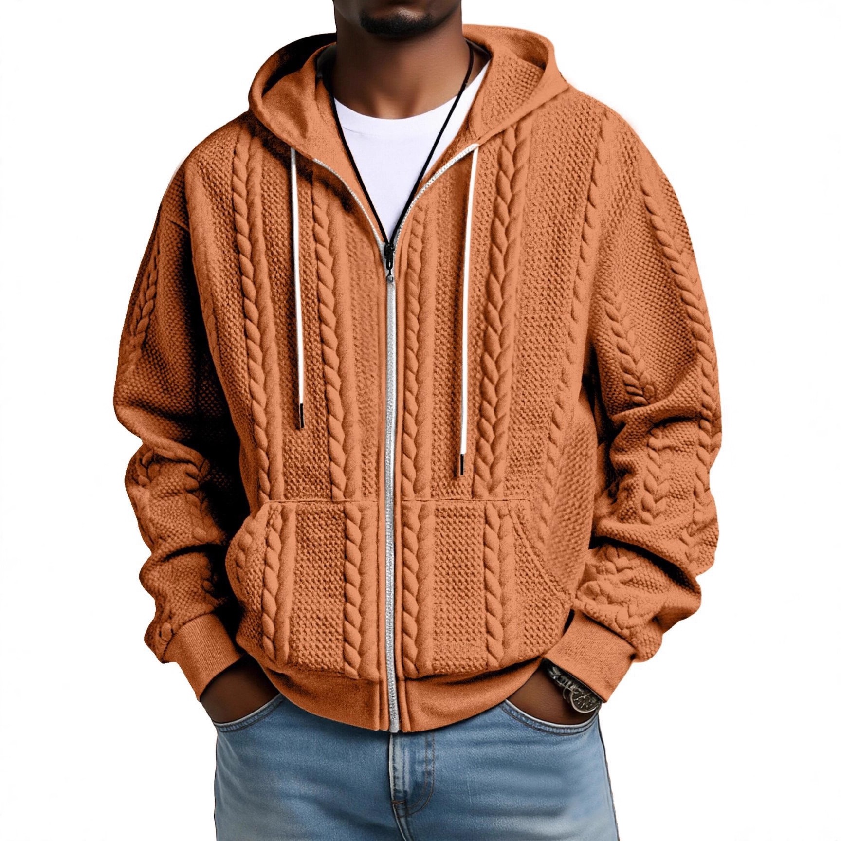 Herren Strick-Hoodie mit Zopfmuster