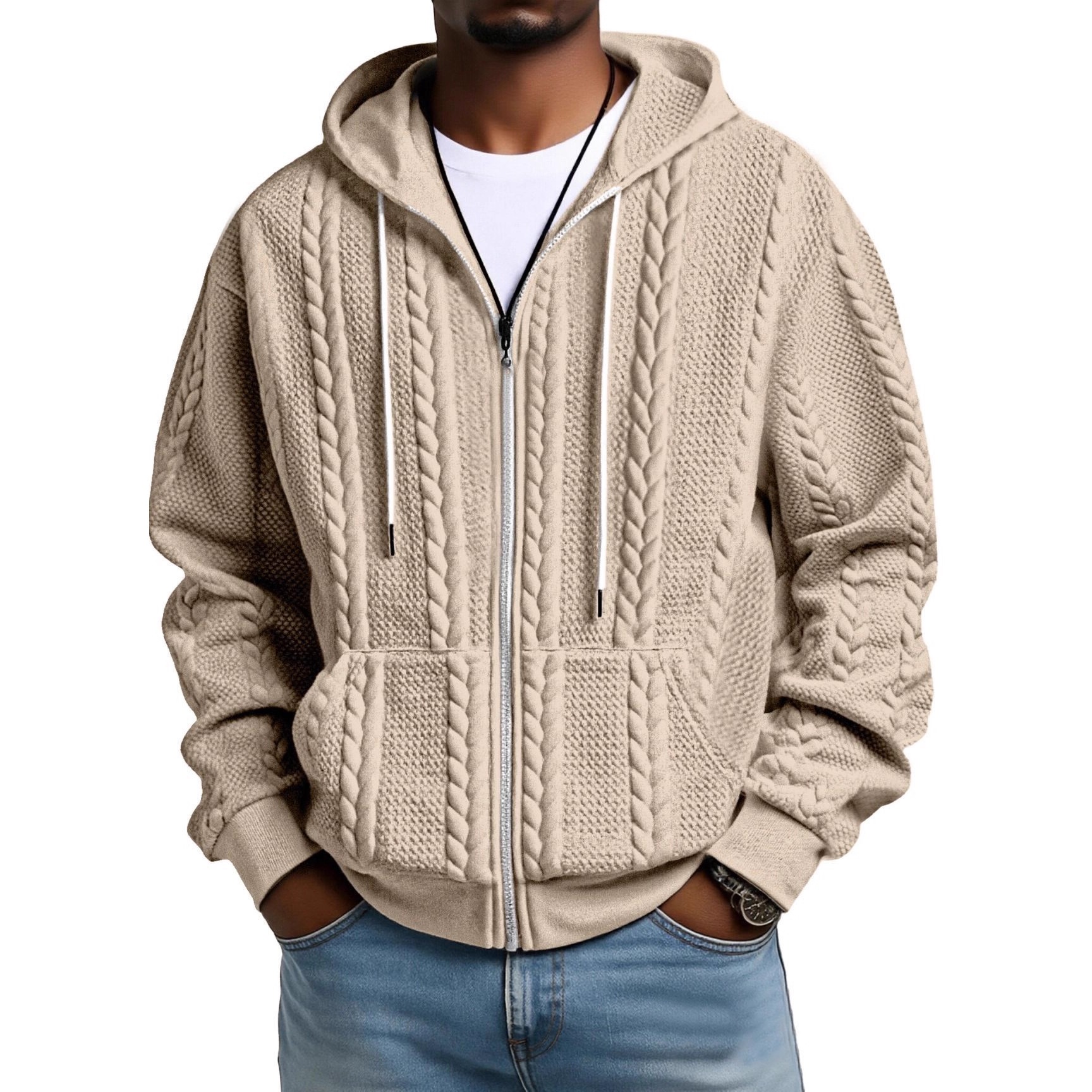 Herren Strick-Hoodie mit Zopfmuster