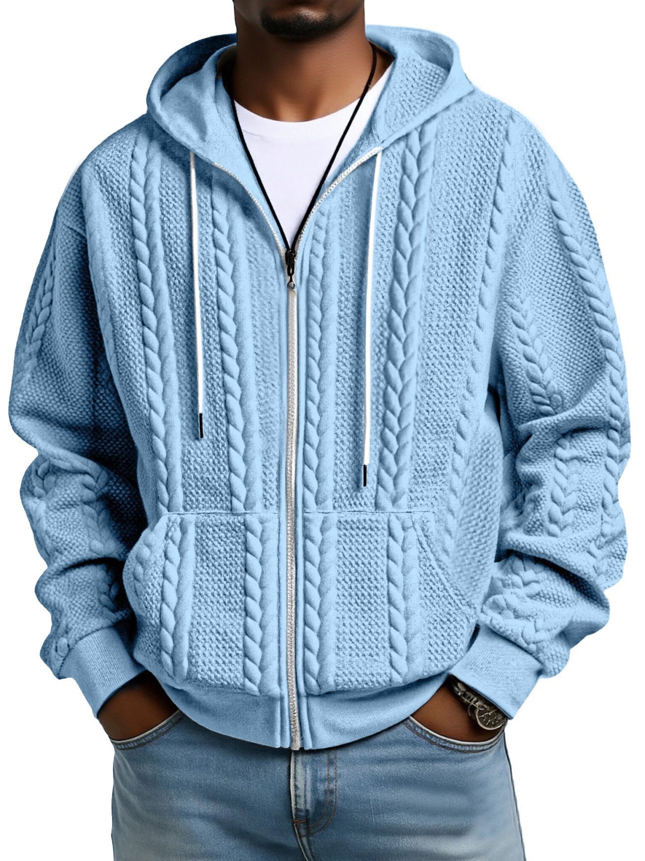 Herren Strick-Hoodie mit Zopfmuster