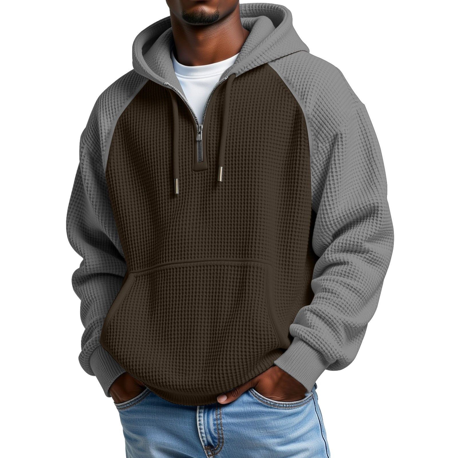 Herren-Raglan-Sweatshirt mit Waffelstruktur und Farbblockmuster