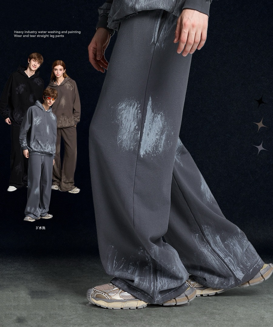 Verwaschene, abgenutzte Graffiti-Hose mit lockerem, geradem Bein
