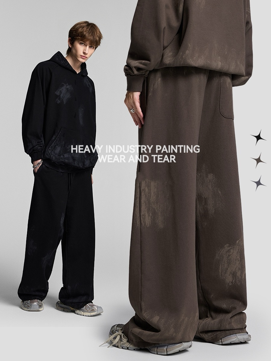 Verwaschene, abgenutzte Graffiti-Hose mit lockerem, geradem Bein