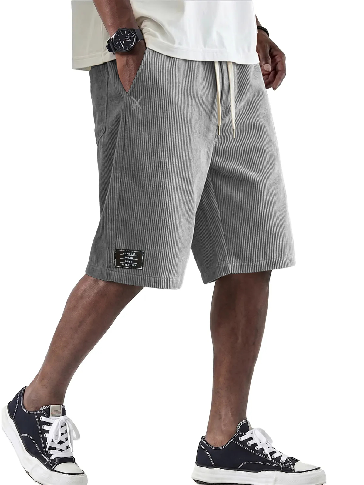 Men's Retro Comfortable Corduroy Shorts with Embroidered Logo