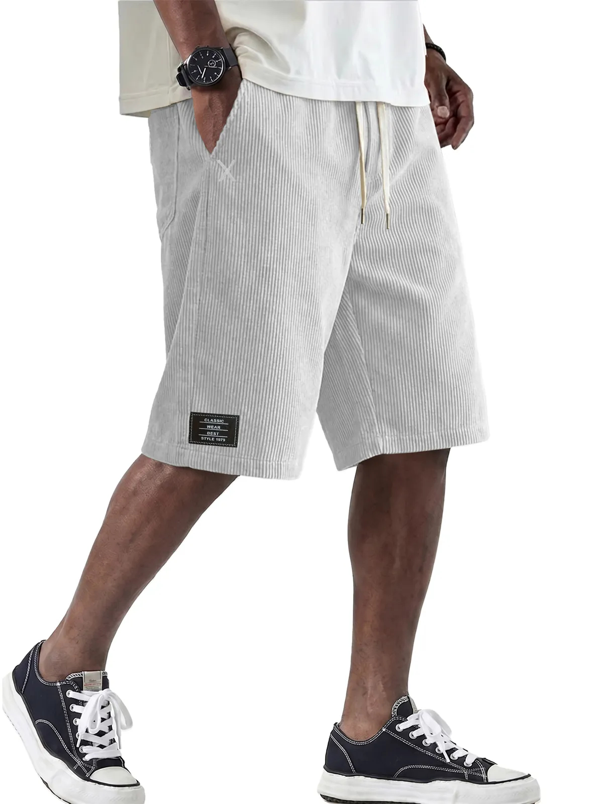 Men's Retro Comfortable Corduroy Shorts with Embroidered Logo