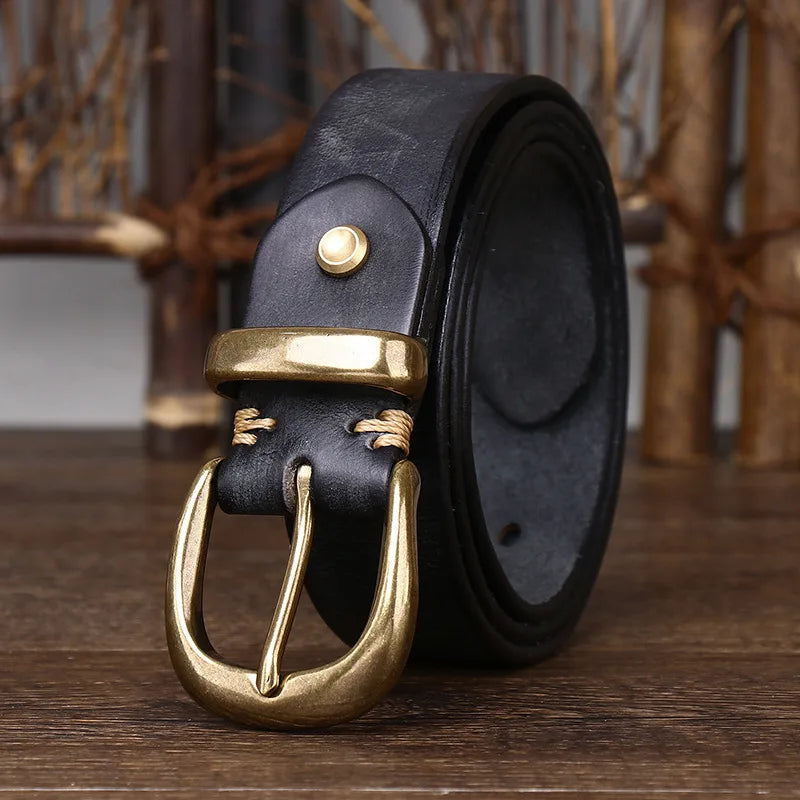 Giovanni Brass Buckle Leather Belt 3.3CM B01