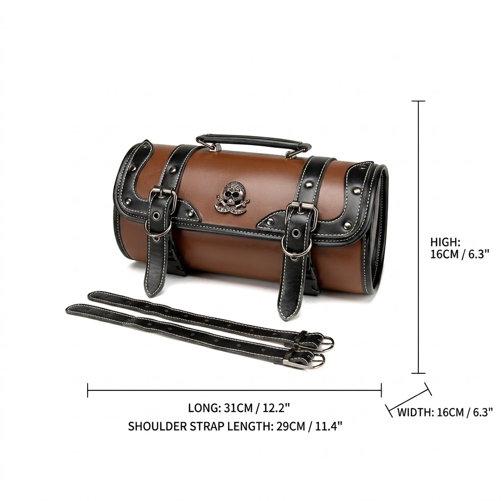 Vintage Leather Brown Skull Motorcycle Tool Bag MTB08