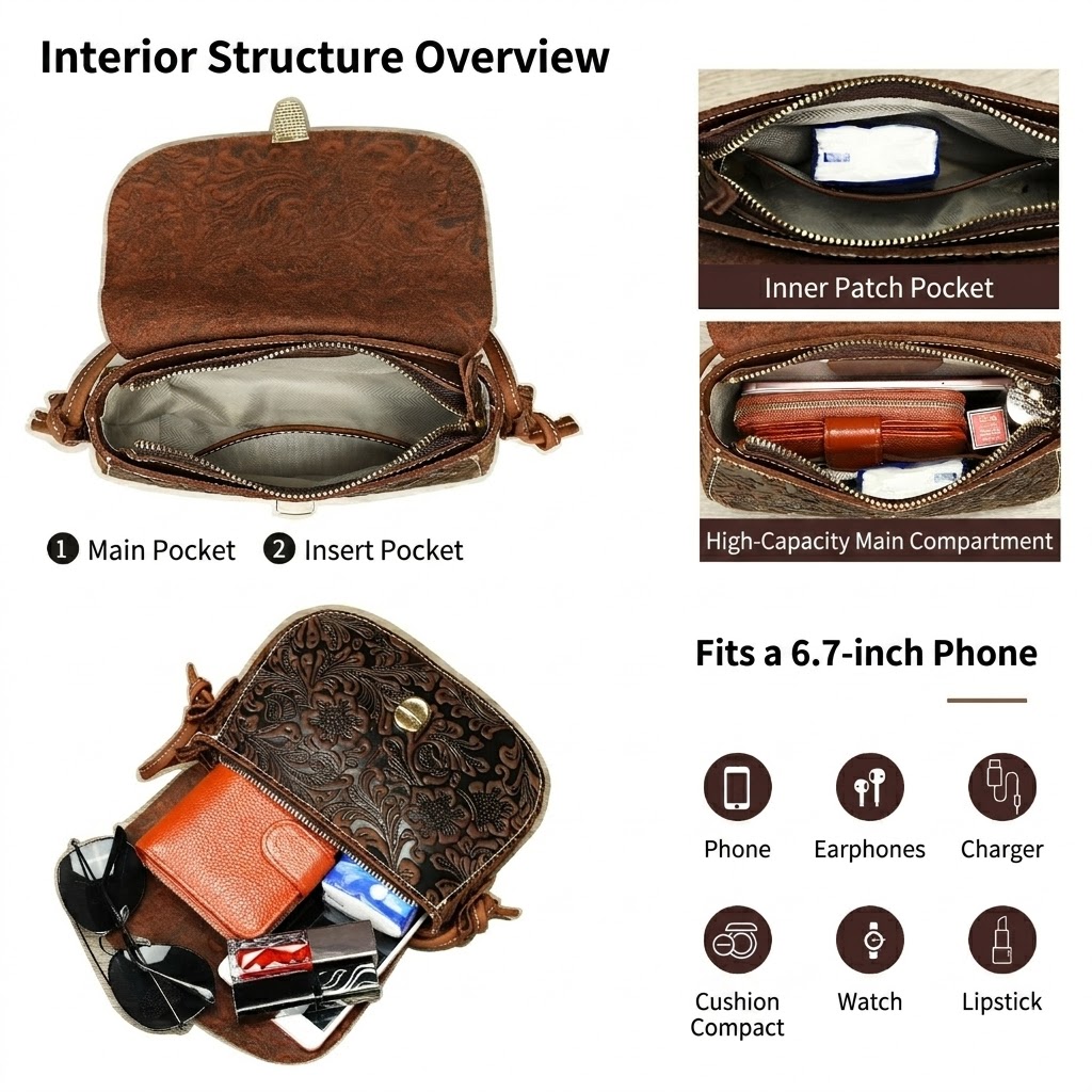 Women's Vintage Embossed Lock Crossbody Bag WLB04