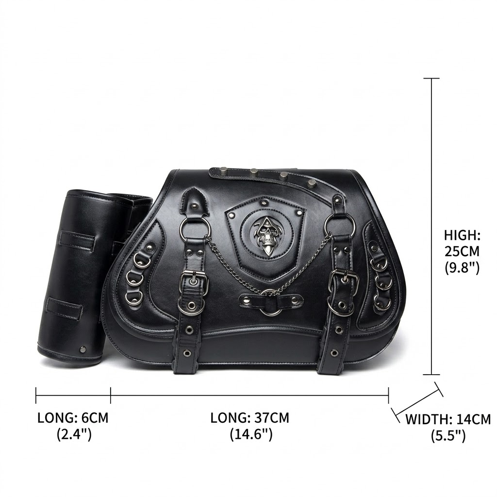 Dark Skull and Chain Embellished Motorcycle Side Bag with Water Bottle Cage MTB09