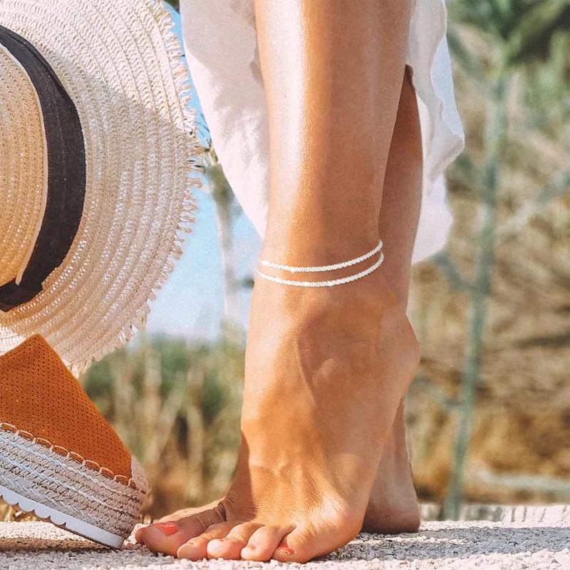 TEWIKY Feines mehrlagiges Fußkettchen – Wasserfest und elegant für Damen