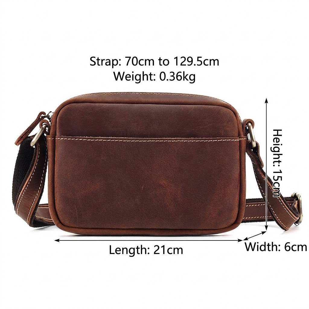 Men's Vintage Full-Grain Crazy Horse Leather Messenger Bag