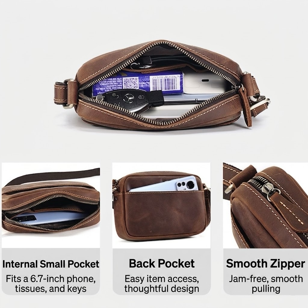 Men's Vintage Full-Grain Crazy Horse Leather Messenger Bag