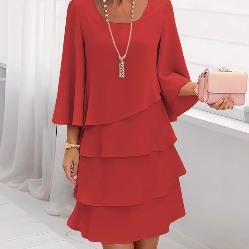 Women's Tiered Ruffle Dress with Flared Sleeves