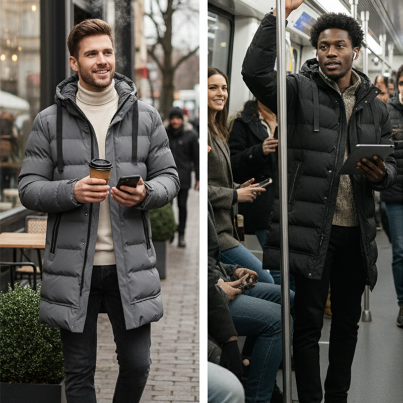 ⌛ Nur noch 3 Tage – 50 % auf alles! ⏰Herren-Steppjacke mit Kapuze, mittellang🔥Kostenloser Versand🔥