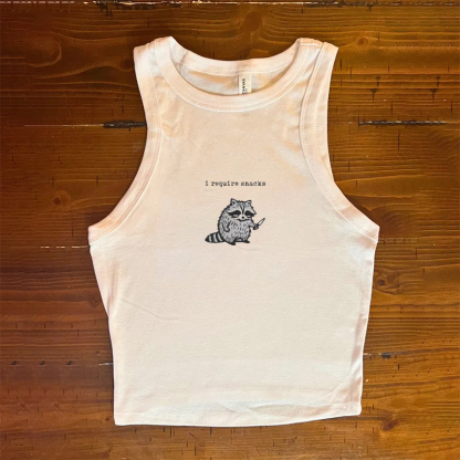 Embroidered Raccoon I Require Snacks Tank Top