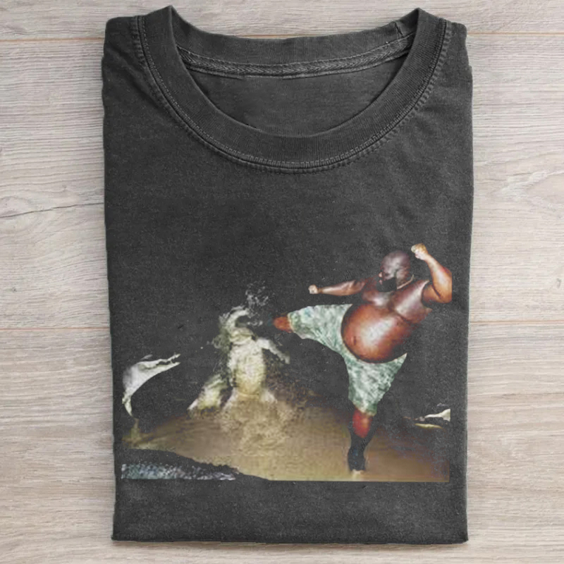 Black Guy Kicking Crocodile T-shirt