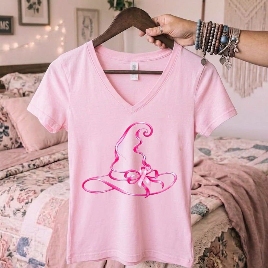Breast Cancer Awareness Witch Hat V-neck