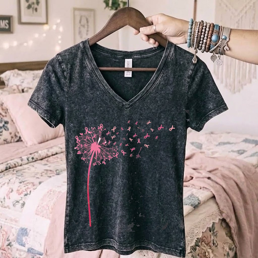 Pink Dandelion Breast Cancer V-neck