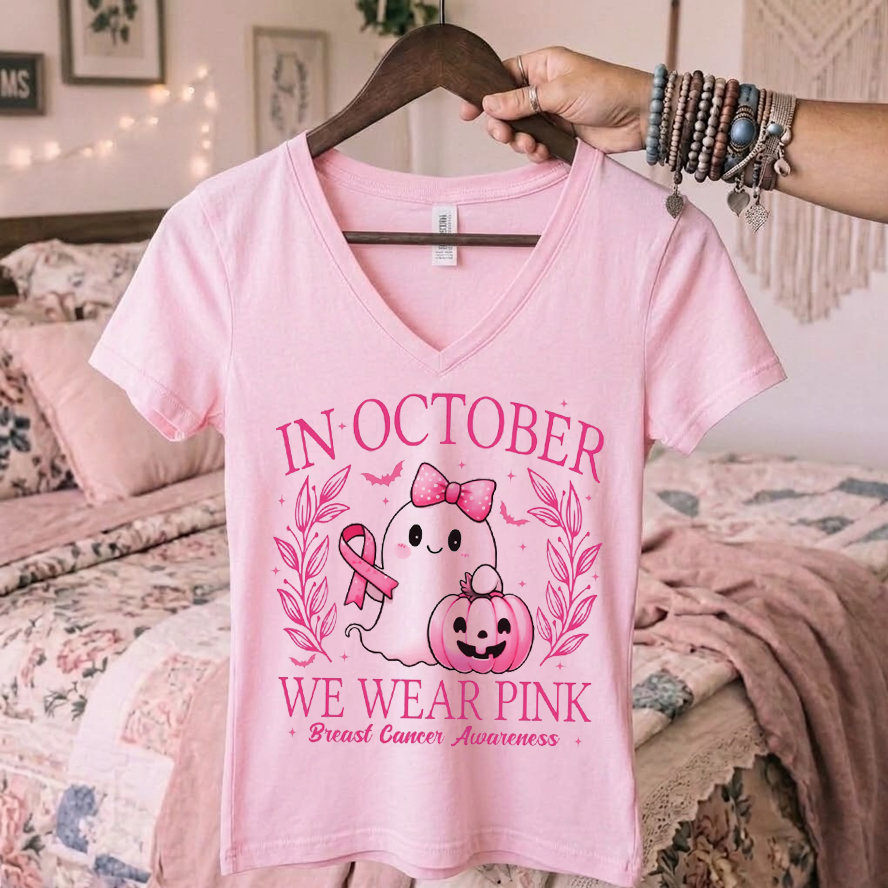 In October We Wear Pink Ghost V-neck