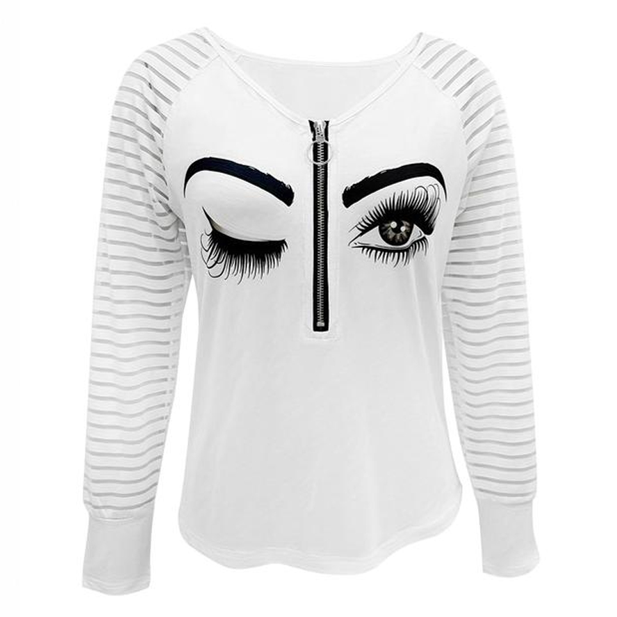 Women's Eyelash Graphic Zip-Front Raglan-Sleeve Top