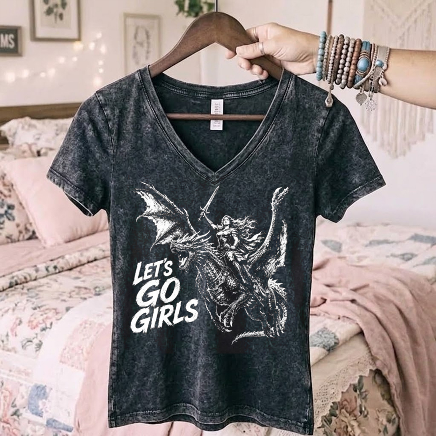 Warrior Woman Dragon Rider V-neck