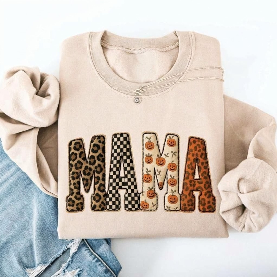 Mama, Printed Halloween Pattern Sweatshirt