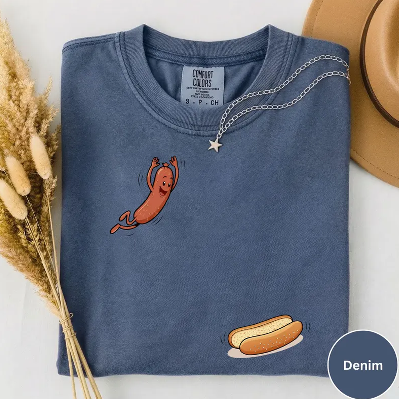 Funny Hot Dog Jumping Into Bun T-shirt