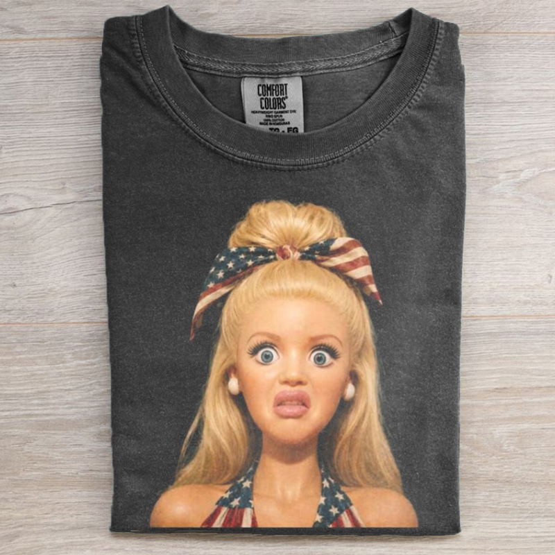 Funny Doll Face 4th Of July Face Meme T-shirt